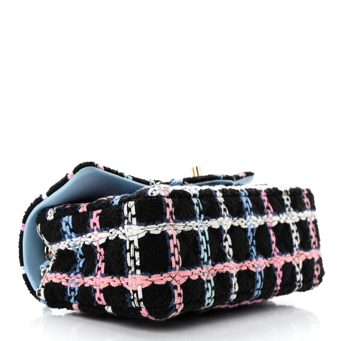 Tweed Quilted Mini Rectangular Flap Black Pink Blue Ecru