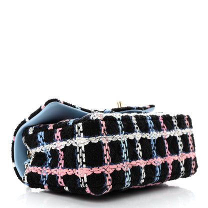 Chanel Tweed Quilted Mini Rectangular Flap Black Pink Blue Ecru 4 of 11