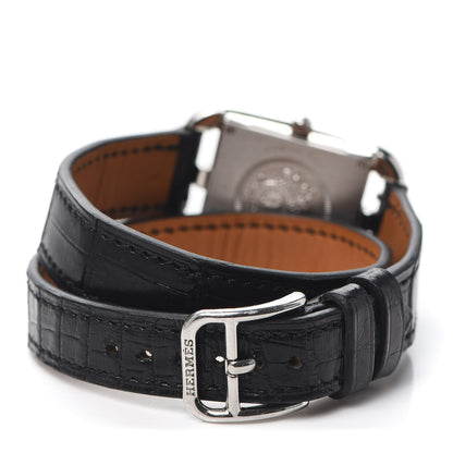 Hermes Stainless Steel Alligator 23mm Cape Cod Double Tour Quartz Watch Noir 3 of 5