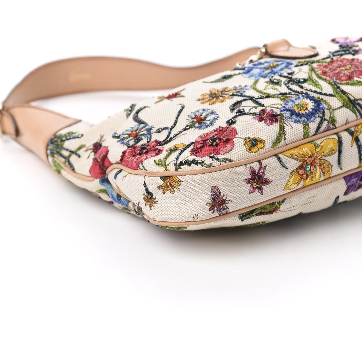 Canvas Beaded Floral Flora Small Jackie O Hobo White