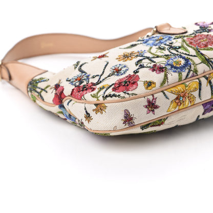 Gucci Canvas Beaded Floral Flora Small Jackie O Hobo White 6 of 11