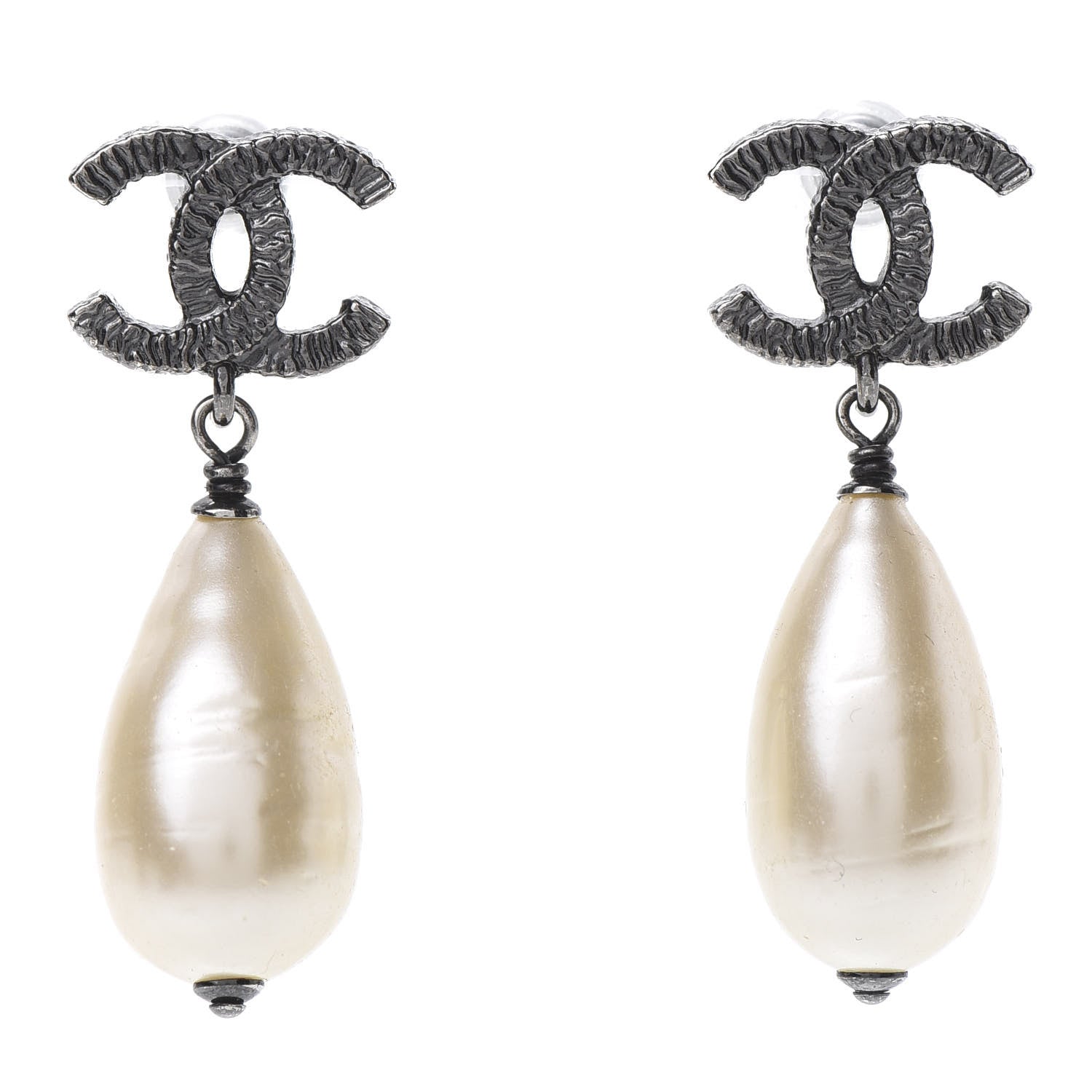 Chanel Ruthenium CC Pearl Drop Earrings 1 of 5