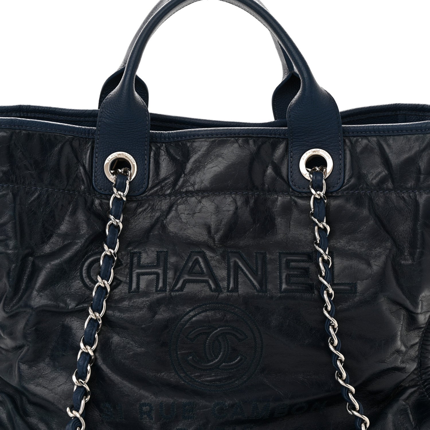 Chanel Glazed Calfskin Large Deauville Tote Blue 8 of 14
