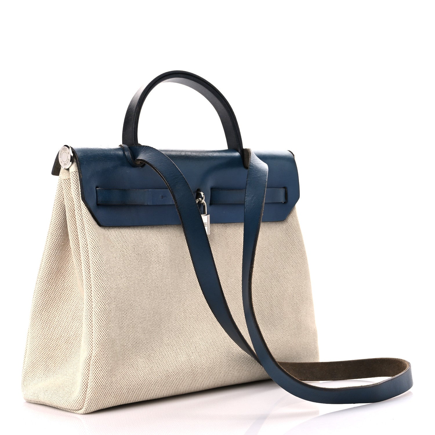 Hermes Toile Vache Calfskin Herbag PM 30 Navy Bleu Natural 4 of 26