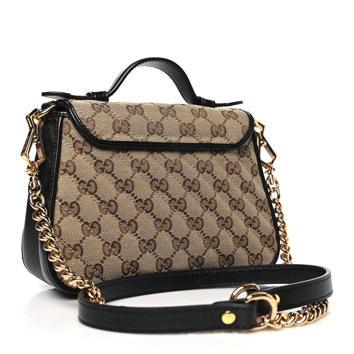 Monogram Azalea Calfskin Matelasse Diagonal Mini GG Marmont Top Handle Shoulder Bag Beige Ebony Black