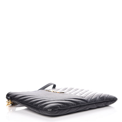 Saint Laurent Calfskin Matelasse Chevron Monogram A5 Wristlet Black 4 of 8