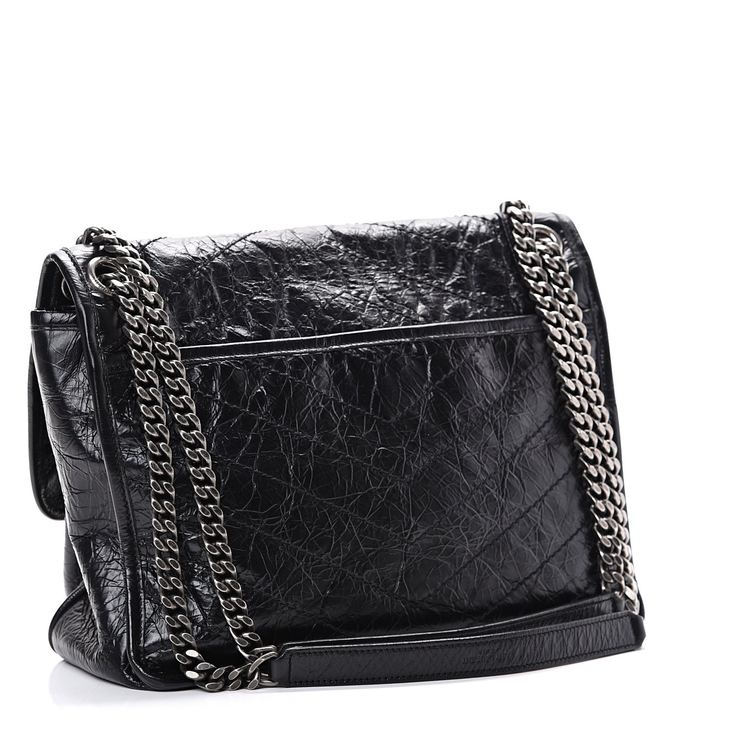 Crinkled Calfskin Matelasse Monogram Medium Niki Chain Satchel Black