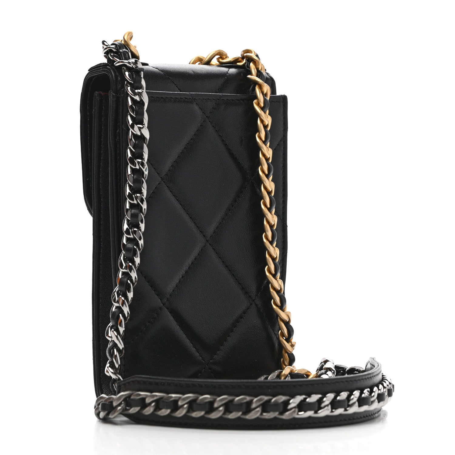Chanel Lambskin Quilted Chanel 19 Phone Holder With Chain Black 3 of 9