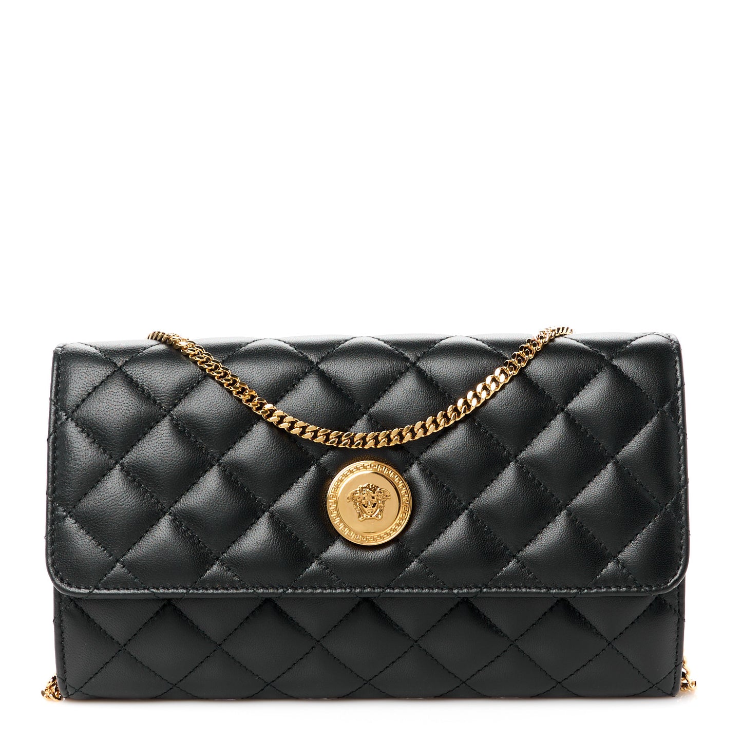 Lambskin Quilted Medusa Wallet On Chain Crossbody Black