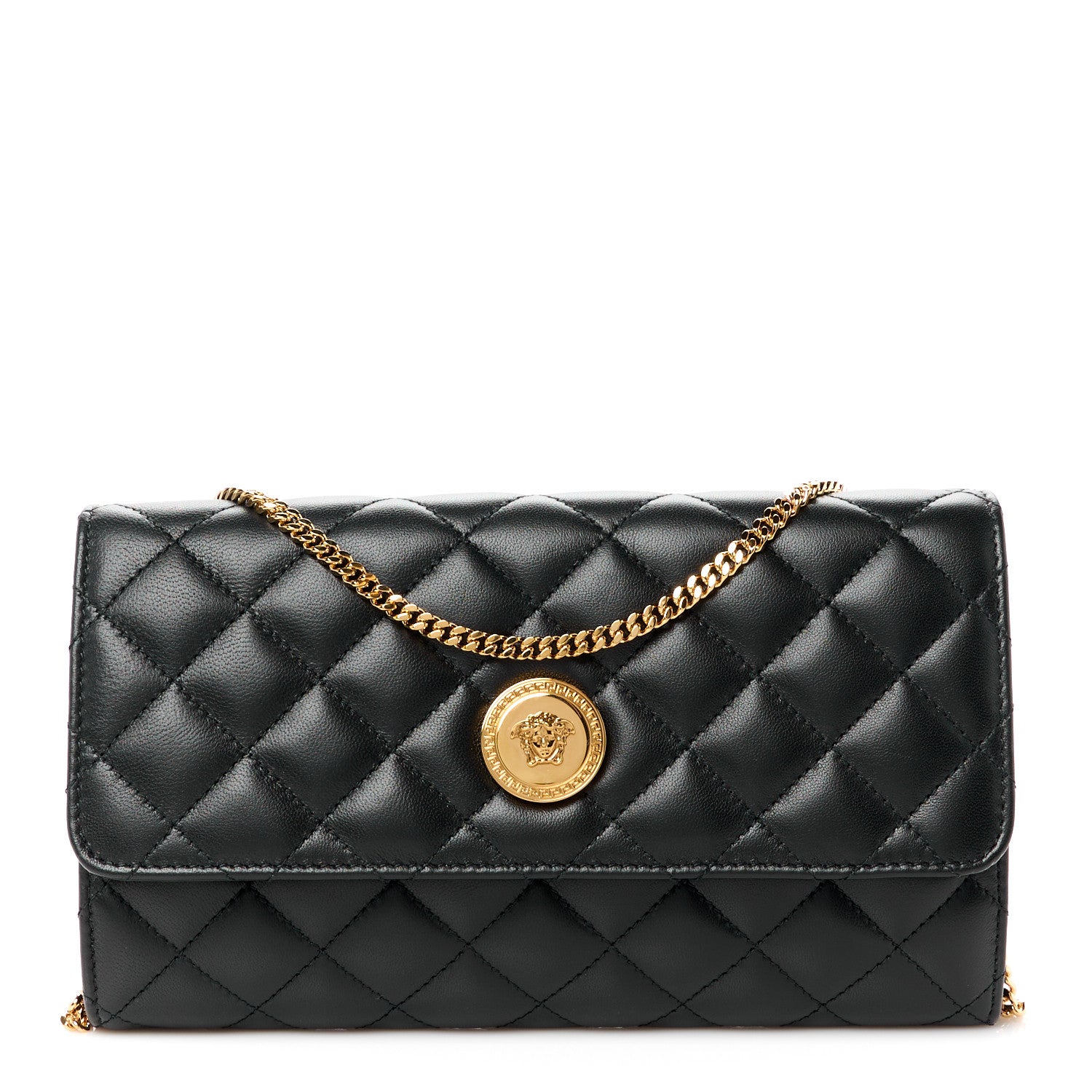 Versace Lambskin Quilted Medusa Wallet On Chain Crossbody Black 1 of 10