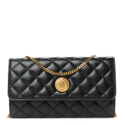 Versace Lambskin Quilted Medusa Wallet On Chain Crossbody Black 1 of 10