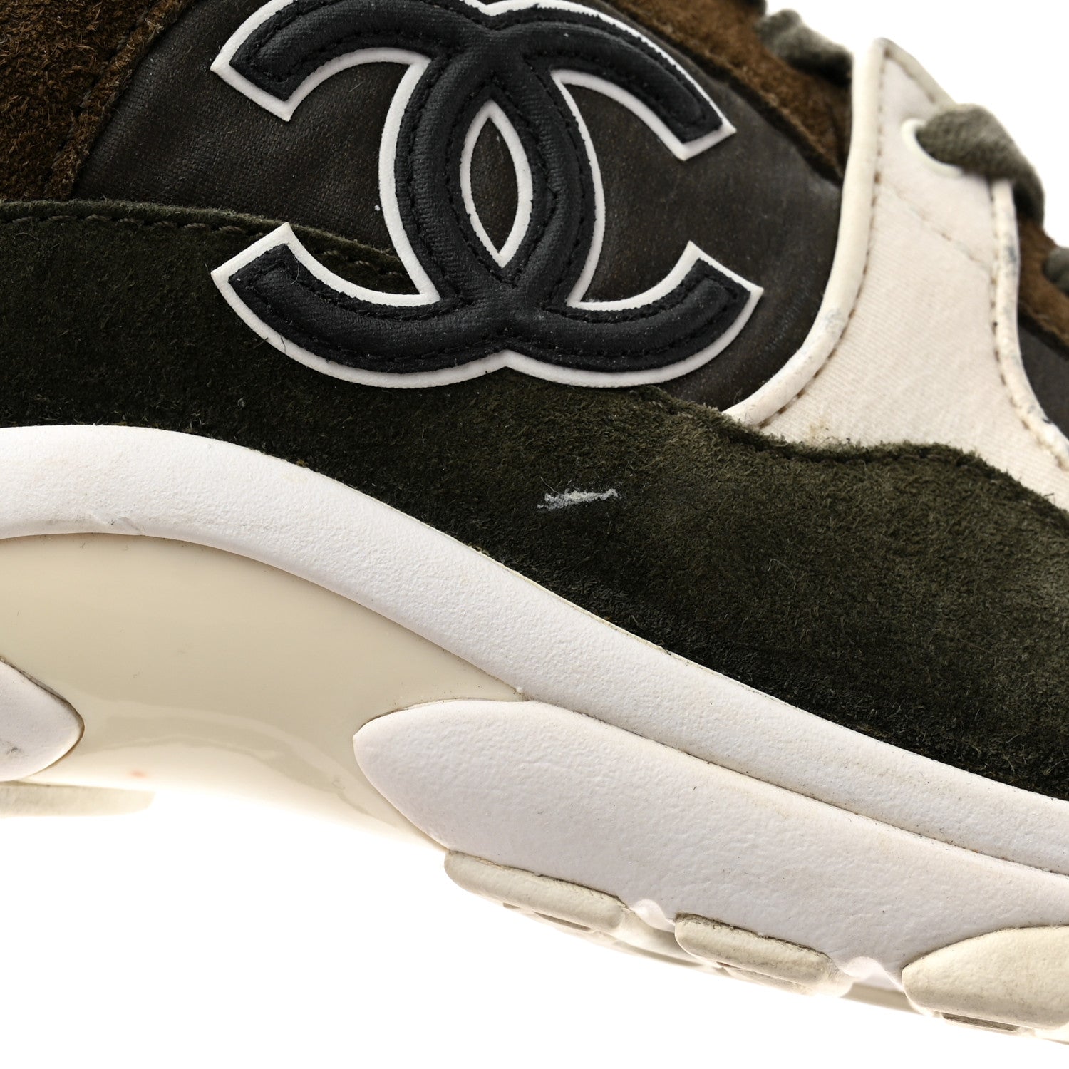Chanel Fabric Calfskin Suede CC Sneakers 39.5 Khaki 10 of 12