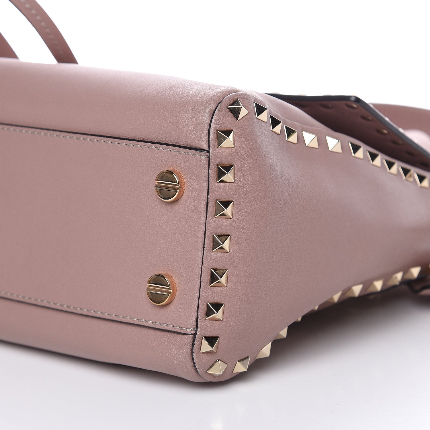 Valentino Garavani Smooth Calfskin Rockstud Top Handle Shoulder Bag Beige 9 of 12