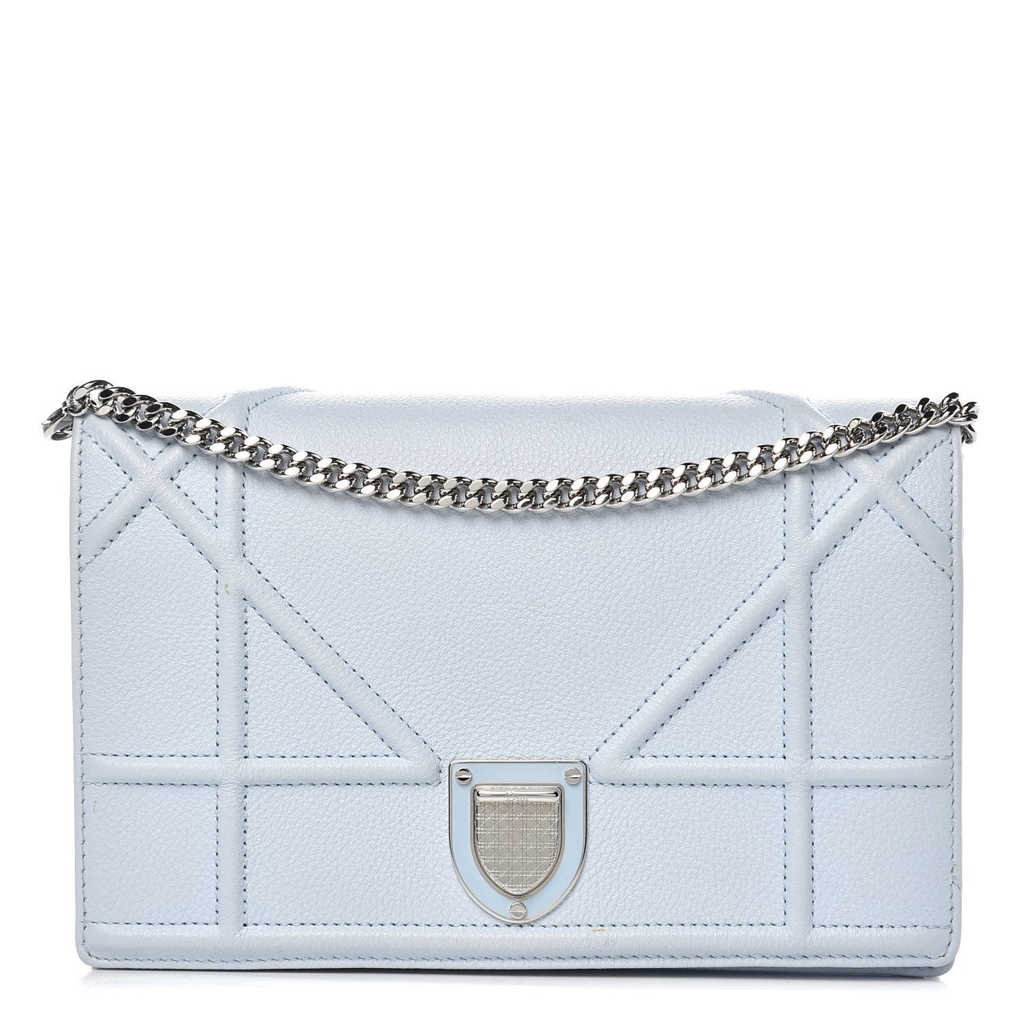 Grained Calfskin Diorama Wallet on Chain Pouch Light Blue