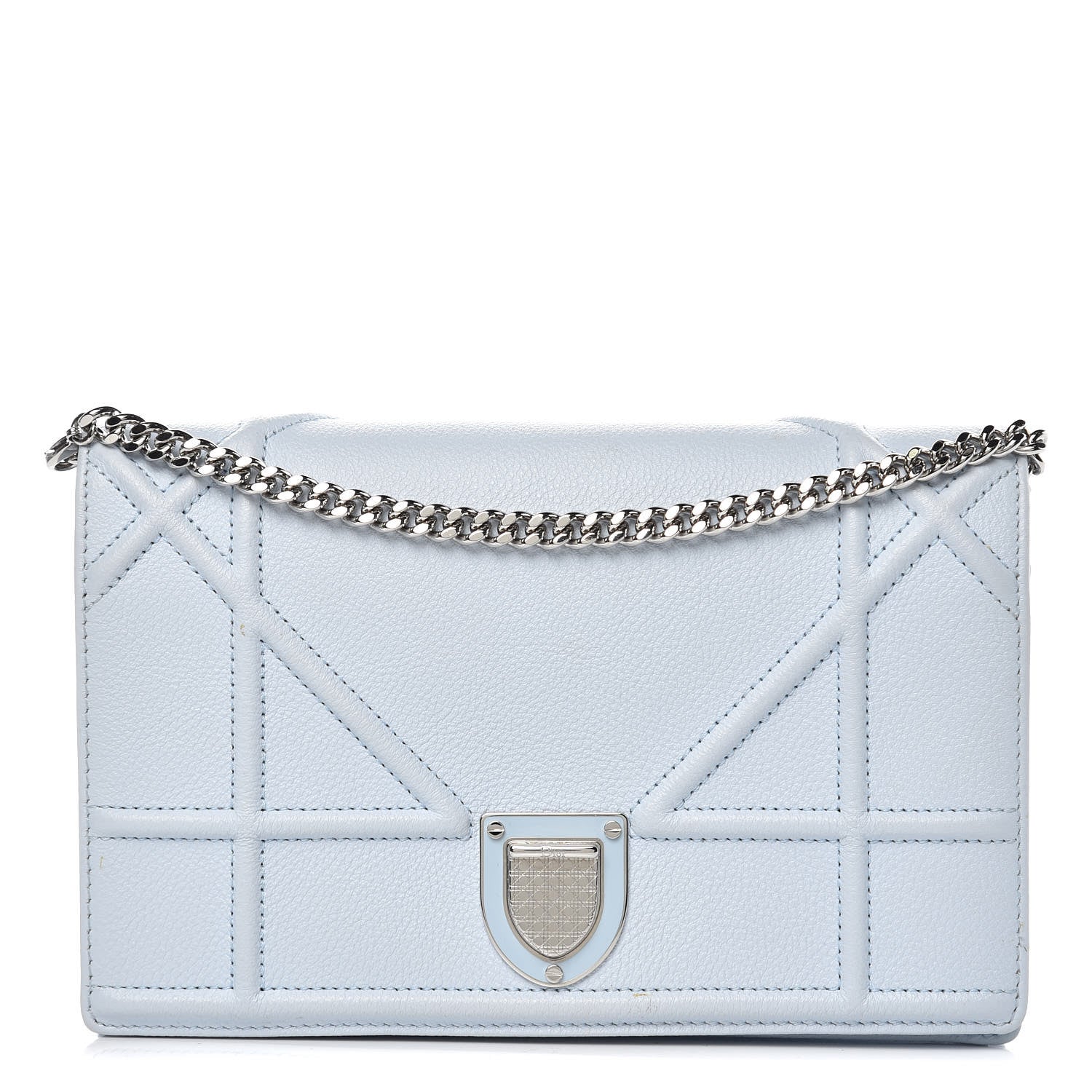 Christian Dior Grained Calfskin Diorama Wallet on Chain Pouch Light Blue 1 of 13