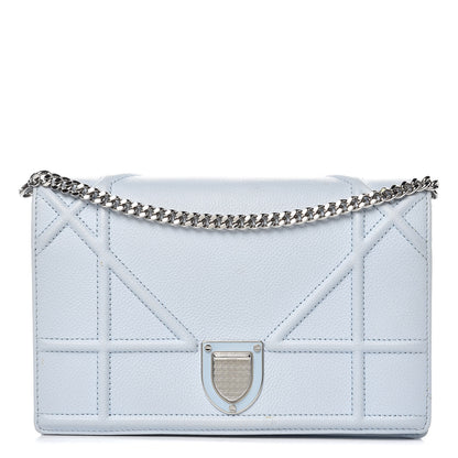 Christian Dior Grained Calfskin Diorama Wallet on Chain Pouch Light Blue 1 of 13