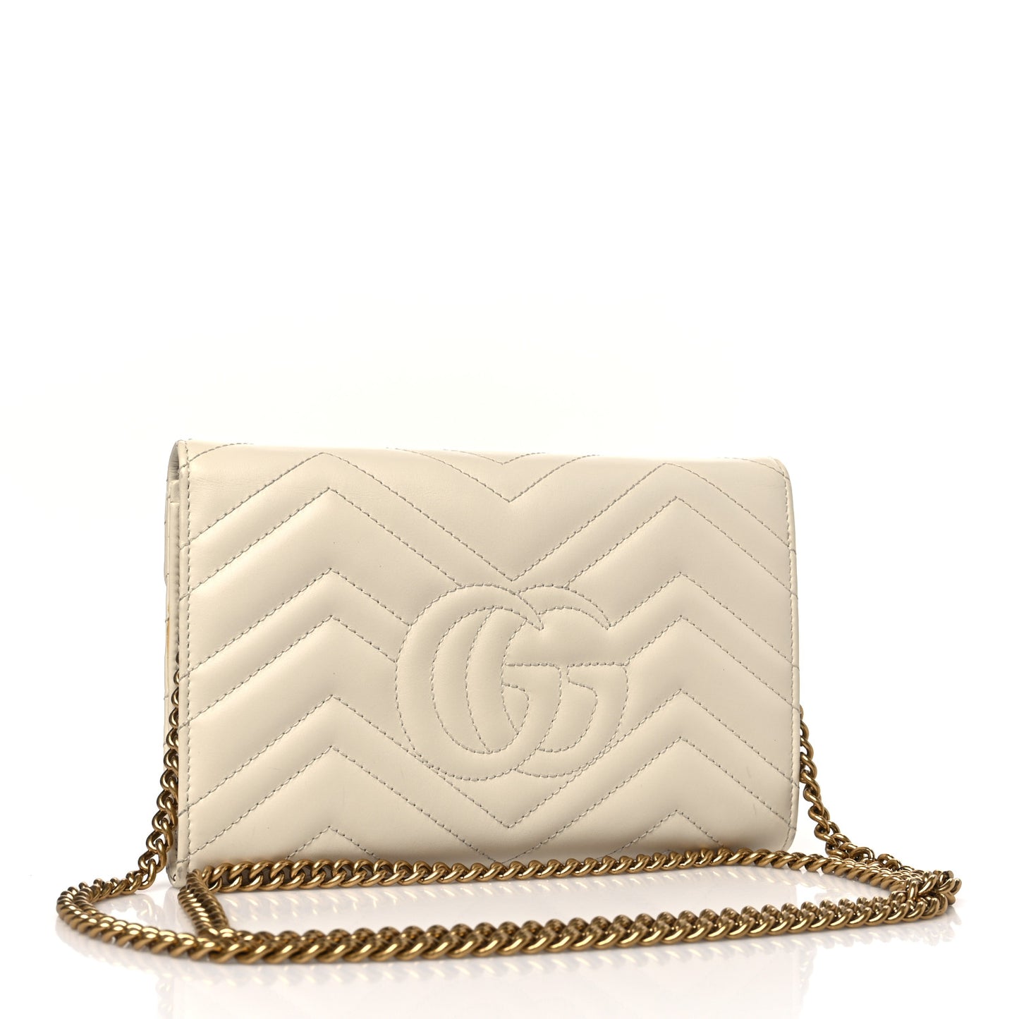 Calfskin Matelasse GG Marmont Chain Wallet Mystic White