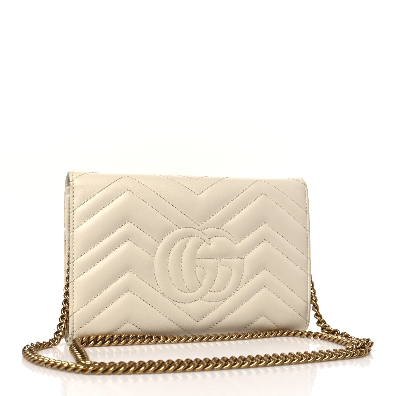 Gucci Calfskin Matelasse GG Marmont Chain Wallet Mystic White 3 of 9