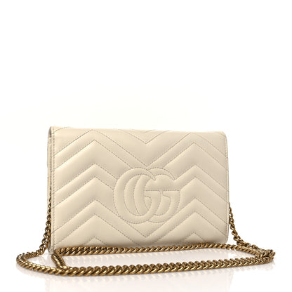 Gucci Calfskin Matelasse GG Marmont Chain Wallet Mystic White 3 of 9