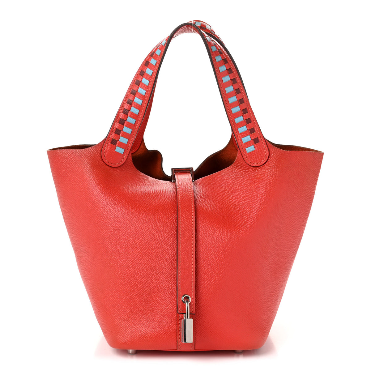 Hermes Epsom Tressage De Cuir Picotin Lock 18 PM Capucine Celeste Rouge H 1 of 10