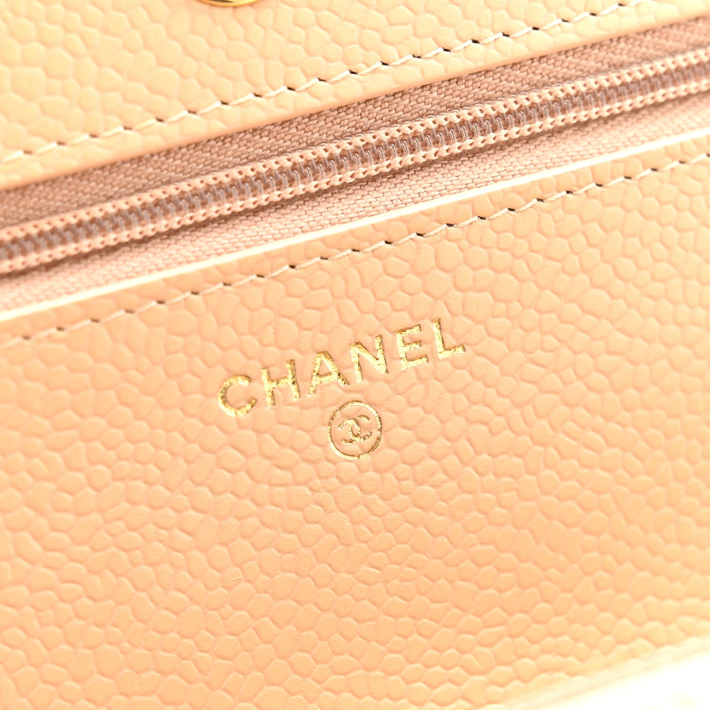 Caviar Quilted Wallet on Chain WOC Beige