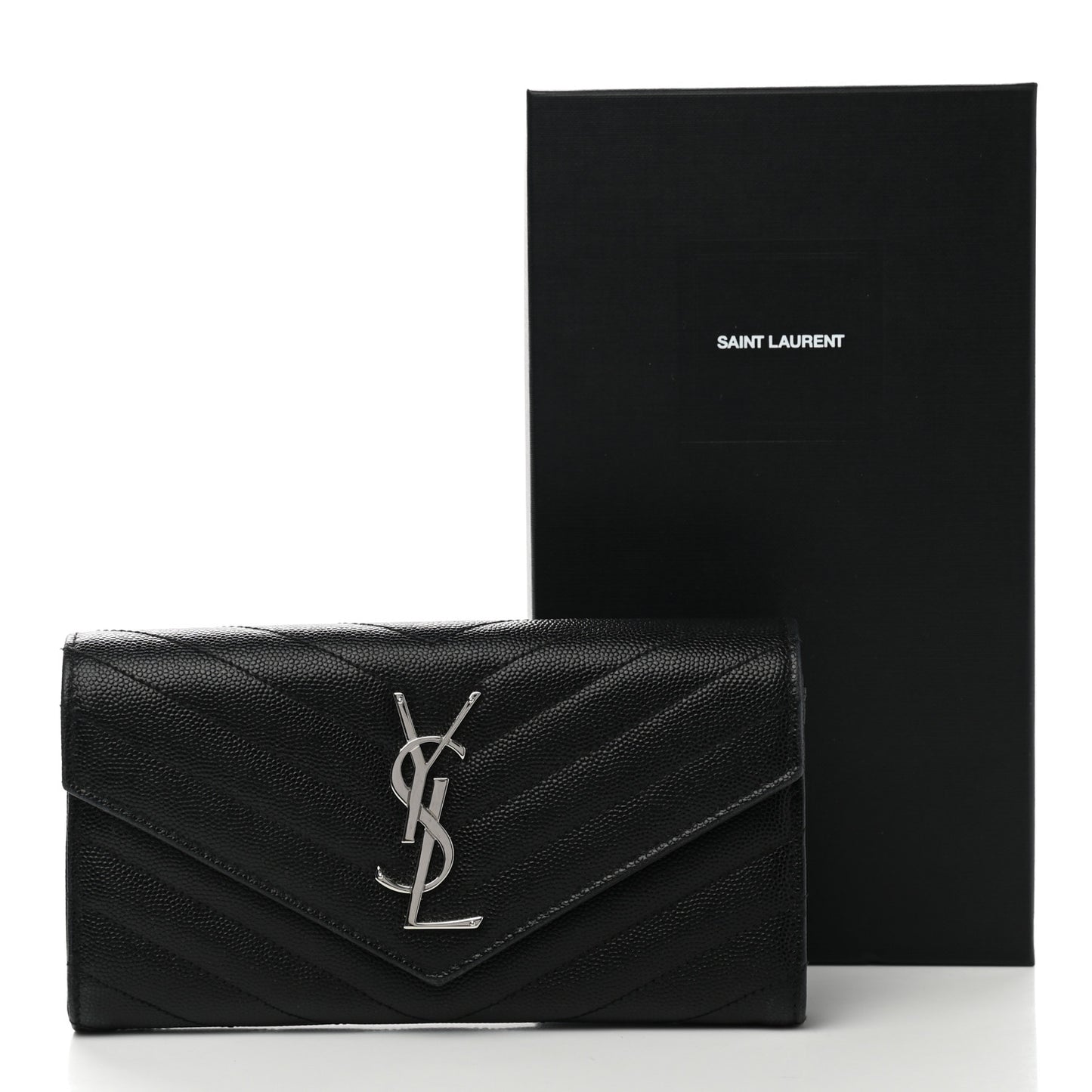 Grain De Poudre Matelasse Chevron Monogram Flap Wallet Black