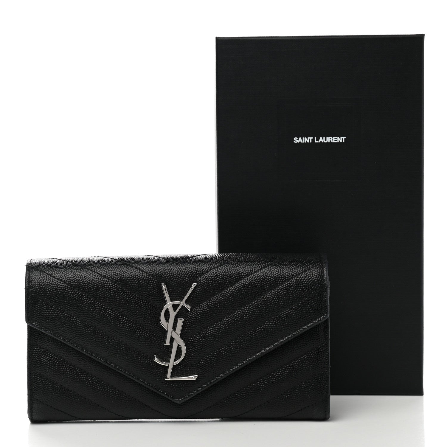 Saint Laurent Grain De Poudre Matelasse Chevron Monogram Flap Wallet Black 8 of 8