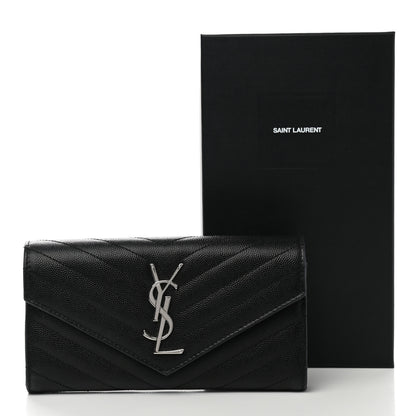 Saint Laurent Grain De Poudre Matelasse Chevron Monogram Flap Wallet Black 8 of 8