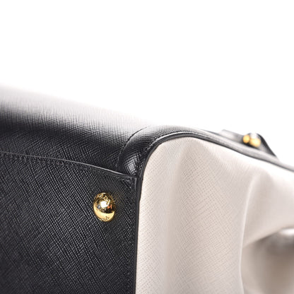 Prada Saffiano Lux Medium Bi-Color Tote Black White 11 of 12