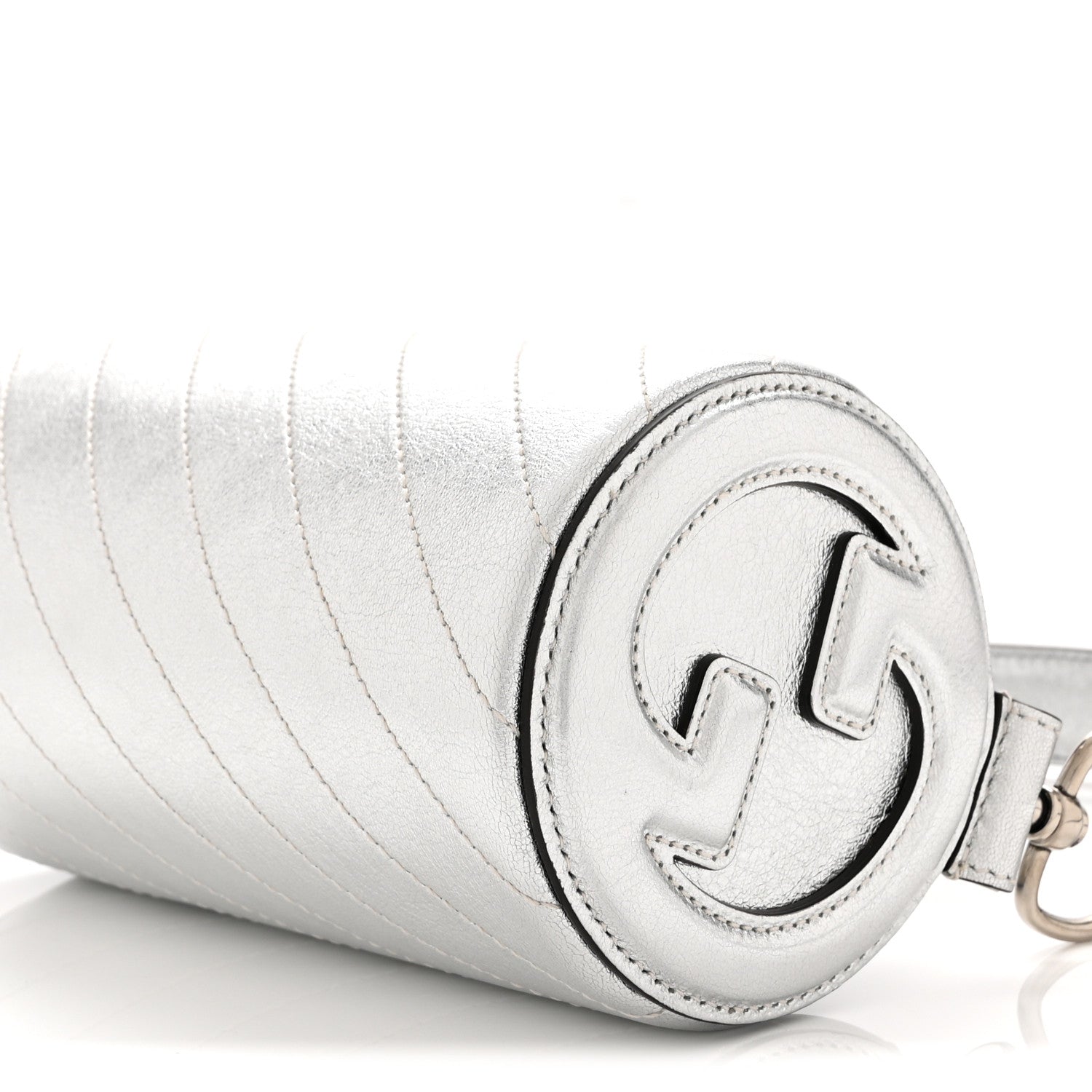 Gucci Sakai Be Green Calfskin Diagonal Stitched Mini Blondie Barrel Shoulder Bag Silver 10 of 10