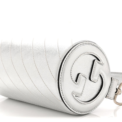 Gucci Sakai Be Green Calfskin Diagonal Stitched Mini Blondie Barrel Shoulder Bag Silver 10 of 10