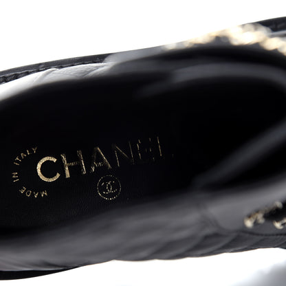 Chanel Shiny Goatskin Calfskin Quilted Lace Up Combat Boots 37.5 Black 9 of 11