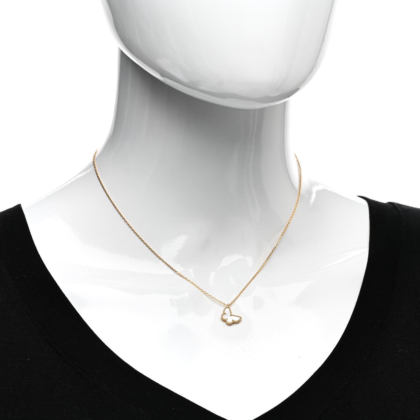 18K Yellow Gold Mother of Pearl Sweet Alhambra Butterfly Pendant Necklace