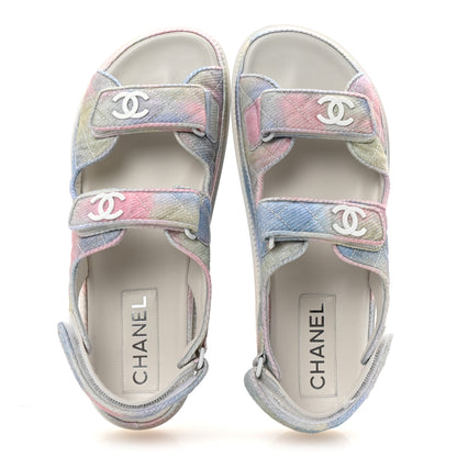Chanel Printed Fabric Quilted Dad Sandals 41 Green Pink Blue 2 of 10