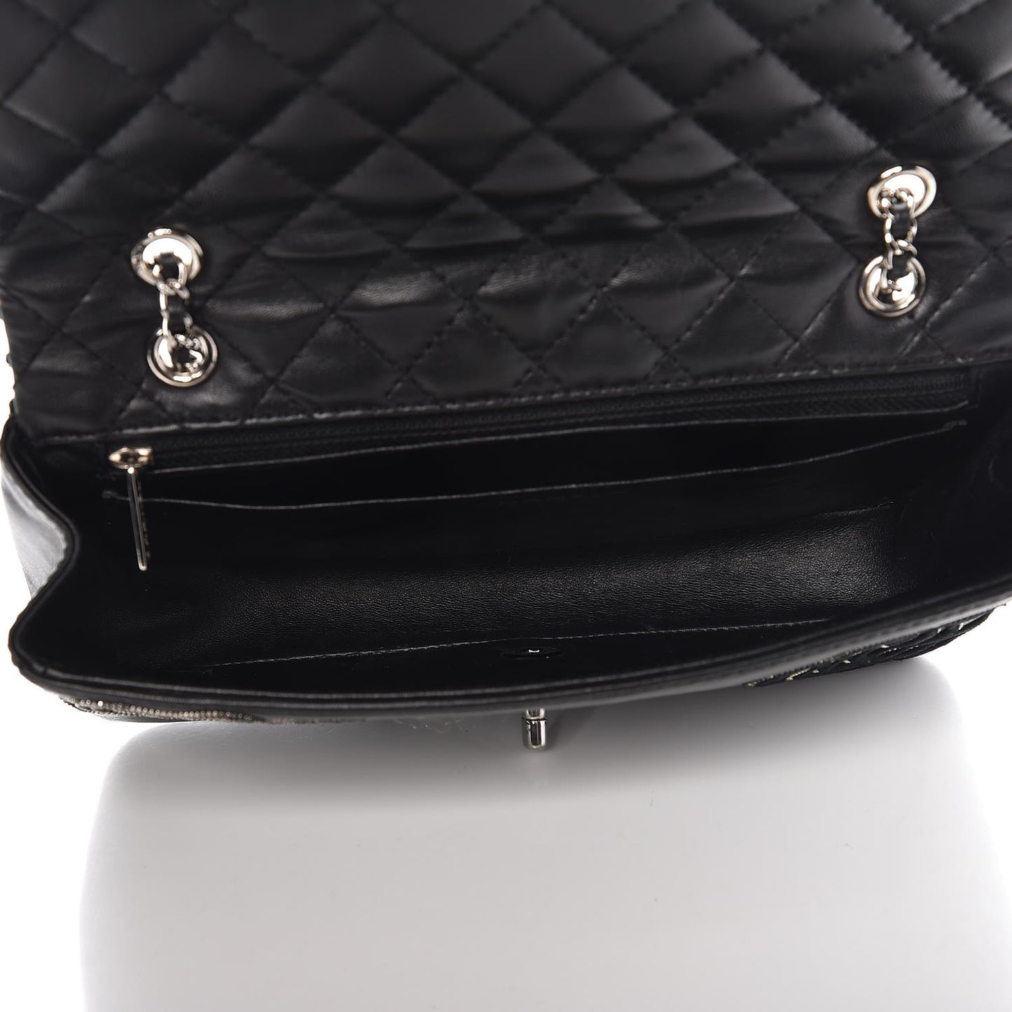 Lambskin Studded Camellia Embroidered Medium Flap Black