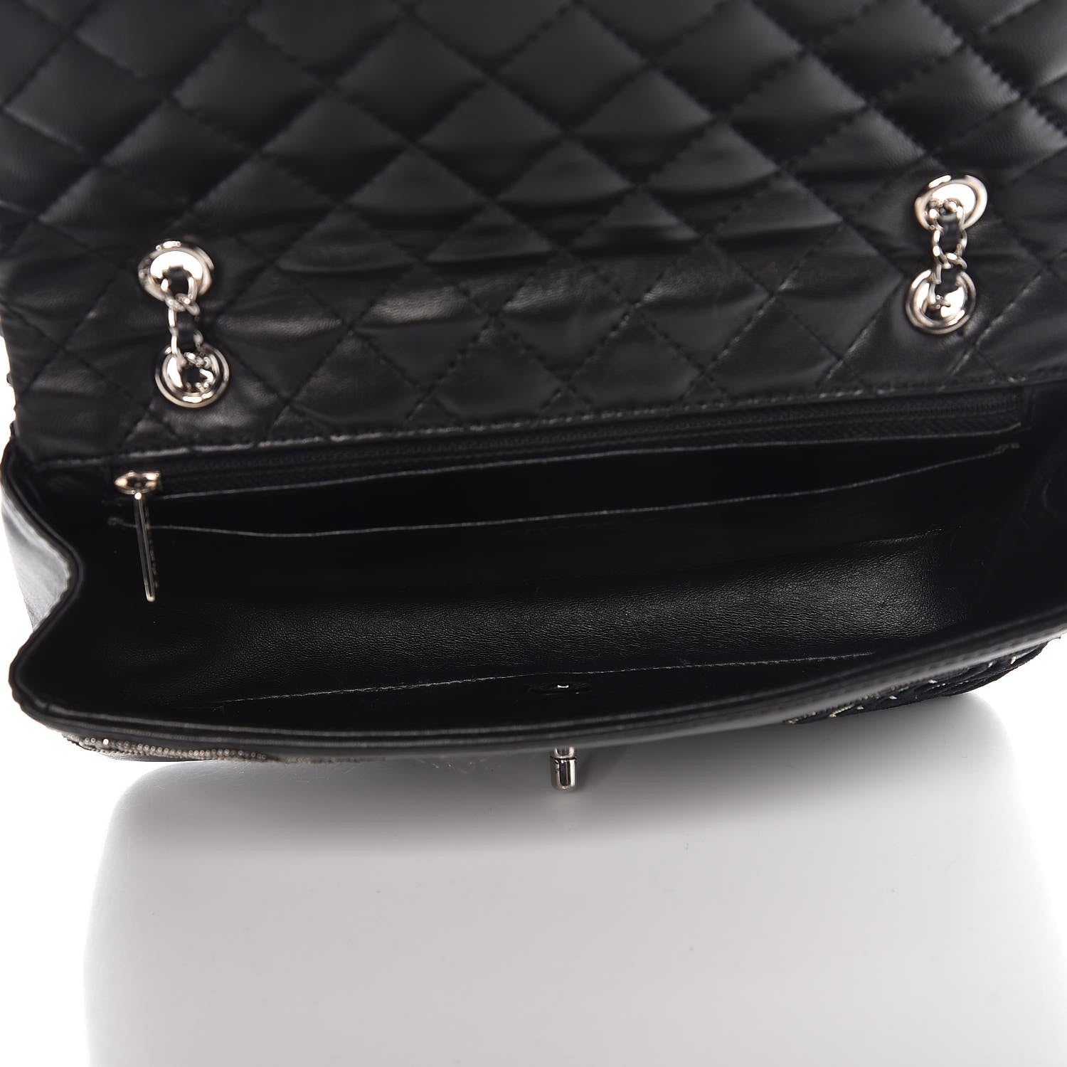 Chanel Lambskin Studded Camellia Embroidered Medium Flap Black 5 of 9