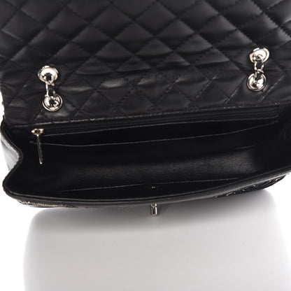 Chanel Lambskin Studded Camellia Embroidered Medium Flap Black 5 of 9
