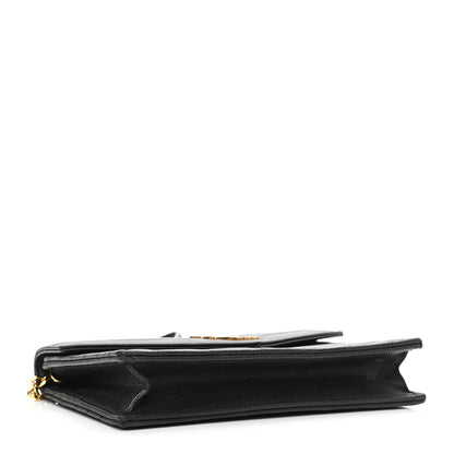 Saint Laurent Grain De Poudre Matelasse Chevron Monogram Chain Wallet Black 3 of 9
