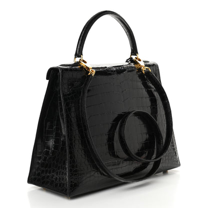 Hermes Shiny Niloticus Crocodile Kelly Sellier 28 Black 3 of 11