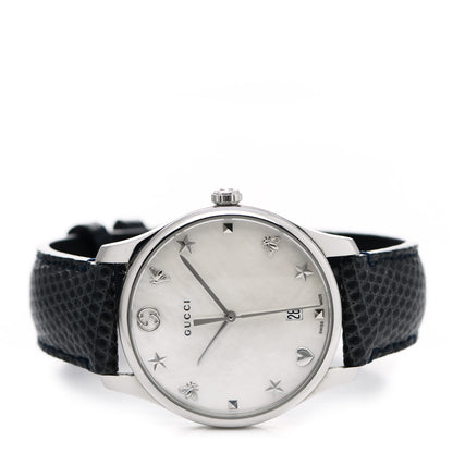 Gucci Stainless Steel Calfskin Mother of Pearl 36mm G-Timeless Charm Quartz Watch 2 of 5