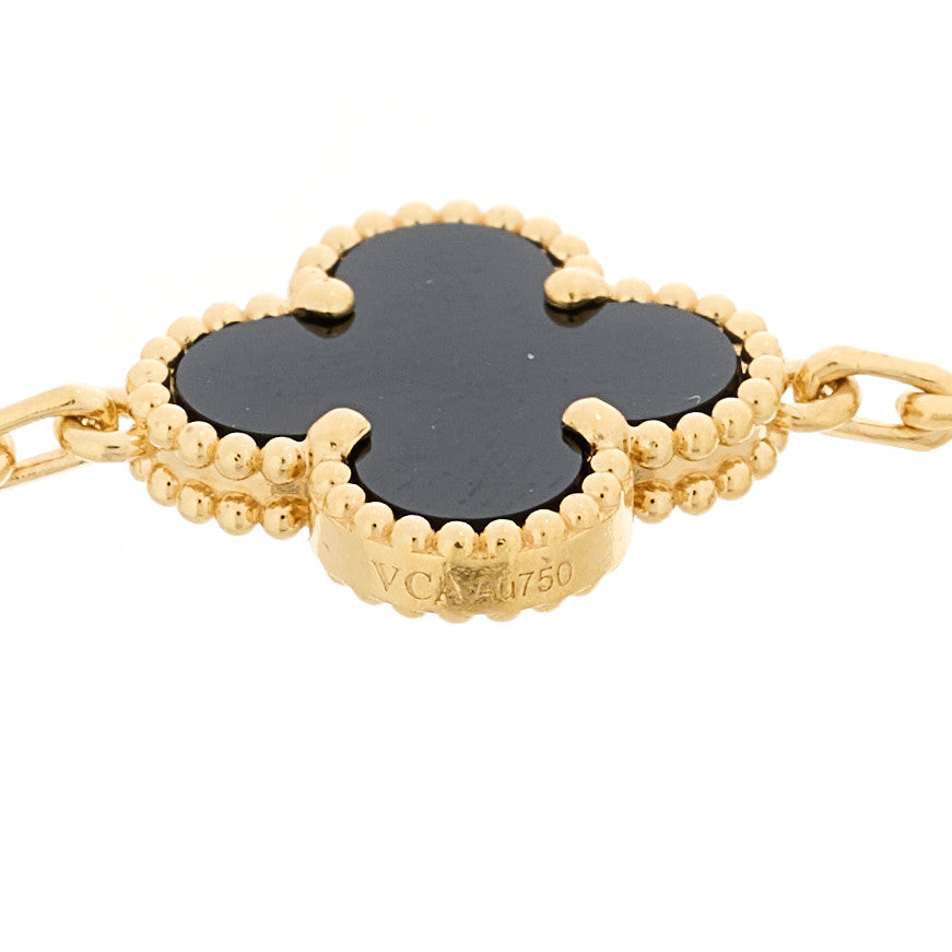Van Cleef & Arpels 18K Yellow Gold Black Onyx 5 Motifs Vintage Alhambra Bracelet 4 of 5