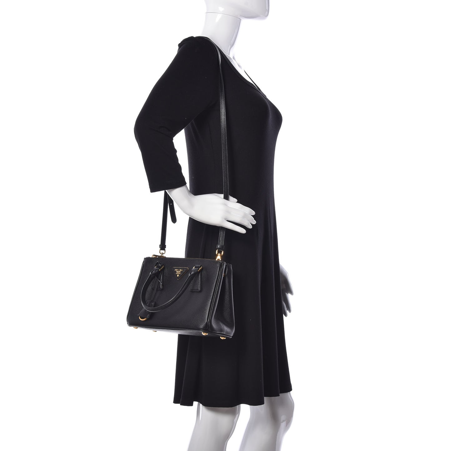 Saffiano Mini Galleria Double Zip Tote Black
