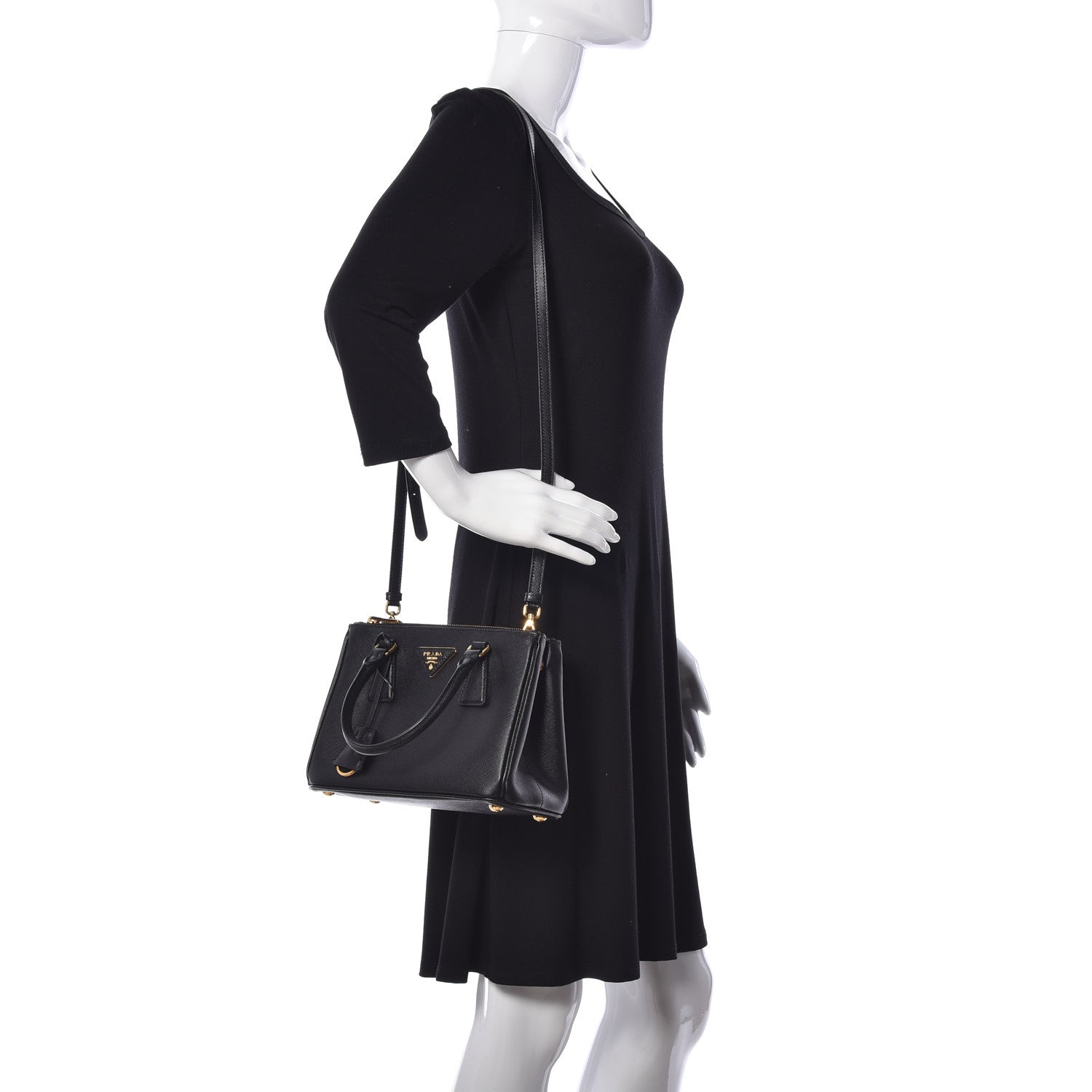 Prada Saffiano Mini Galleria Double Zip Tote Black 2 of 9