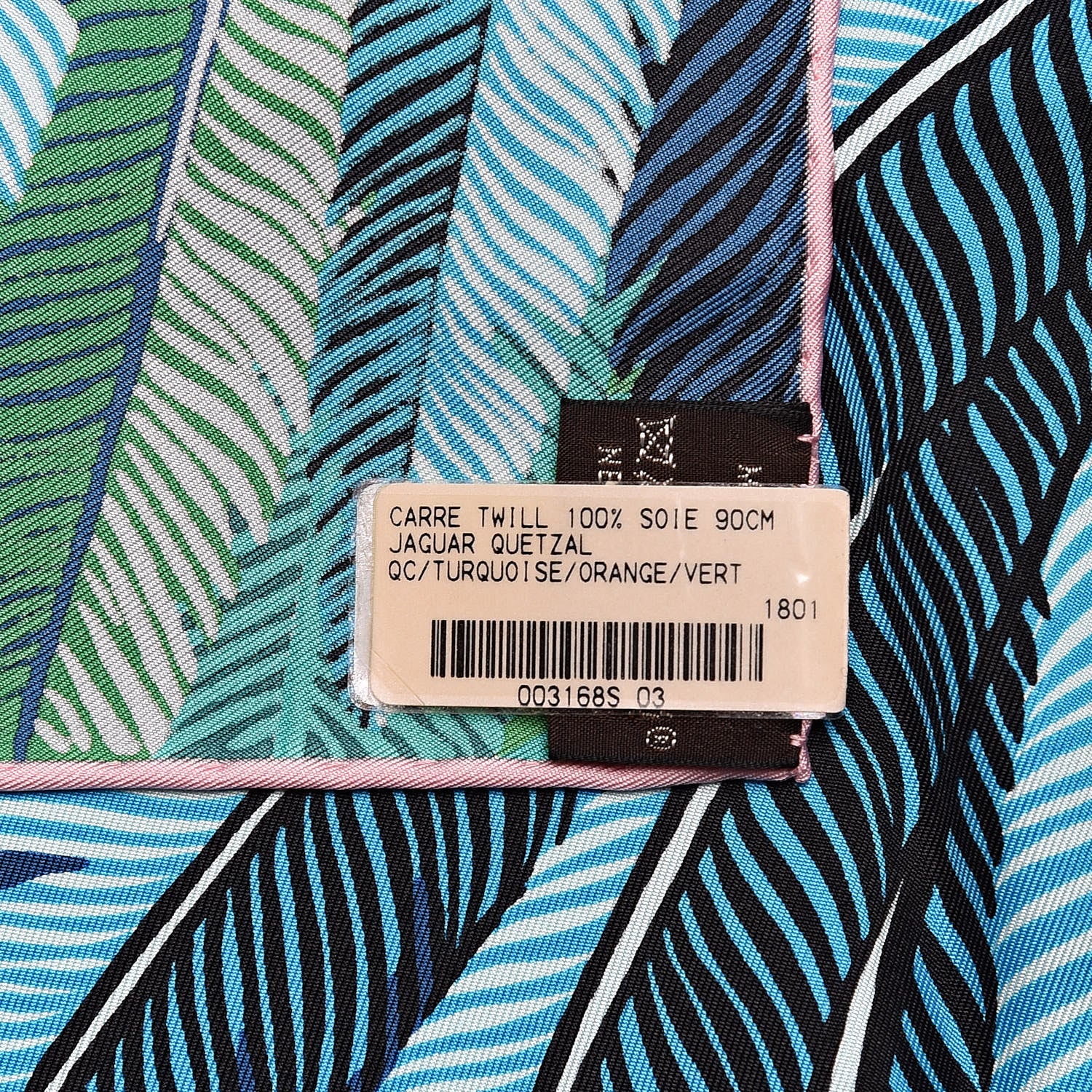 Hermes Silk Jaguar Quetzal Scarf 90 Turquoise Orange Vert 6 of 6