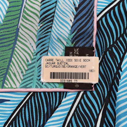 Hermes Silk Jaguar Quetzal Scarf 90 Turquoise Orange Vert 6 of 6