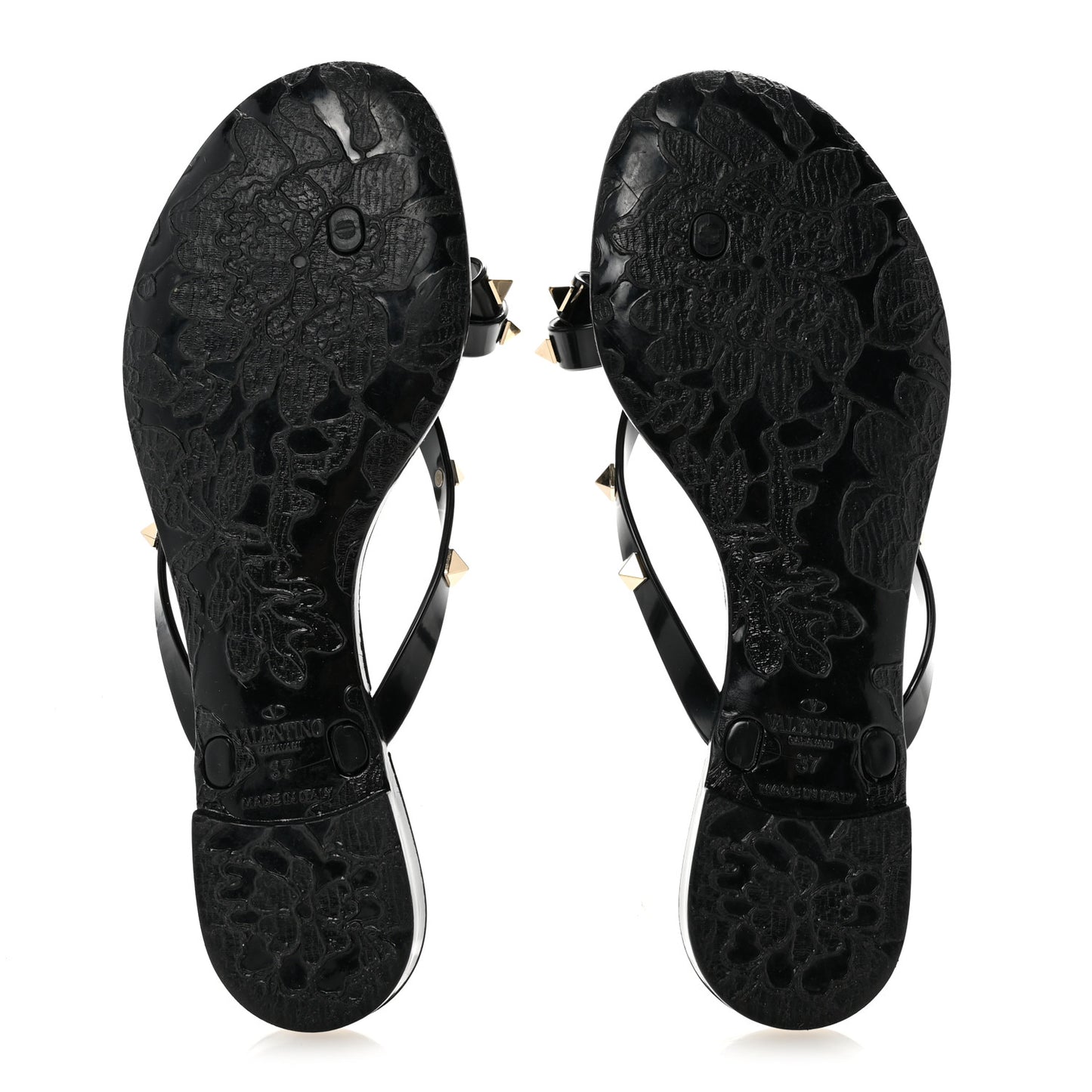 PVC Jelly Rockstud Bow Thong Sandals 37 Black