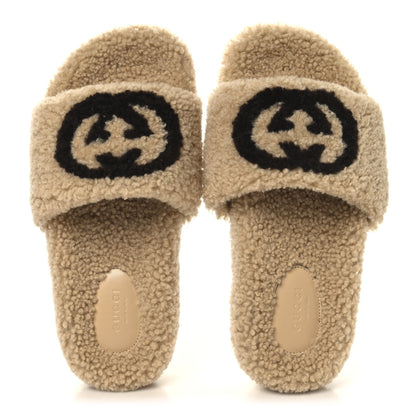 Gucci Shearling Womens Eileen Slide Sandals 38 Cocoa Butterscotch 2 of 10