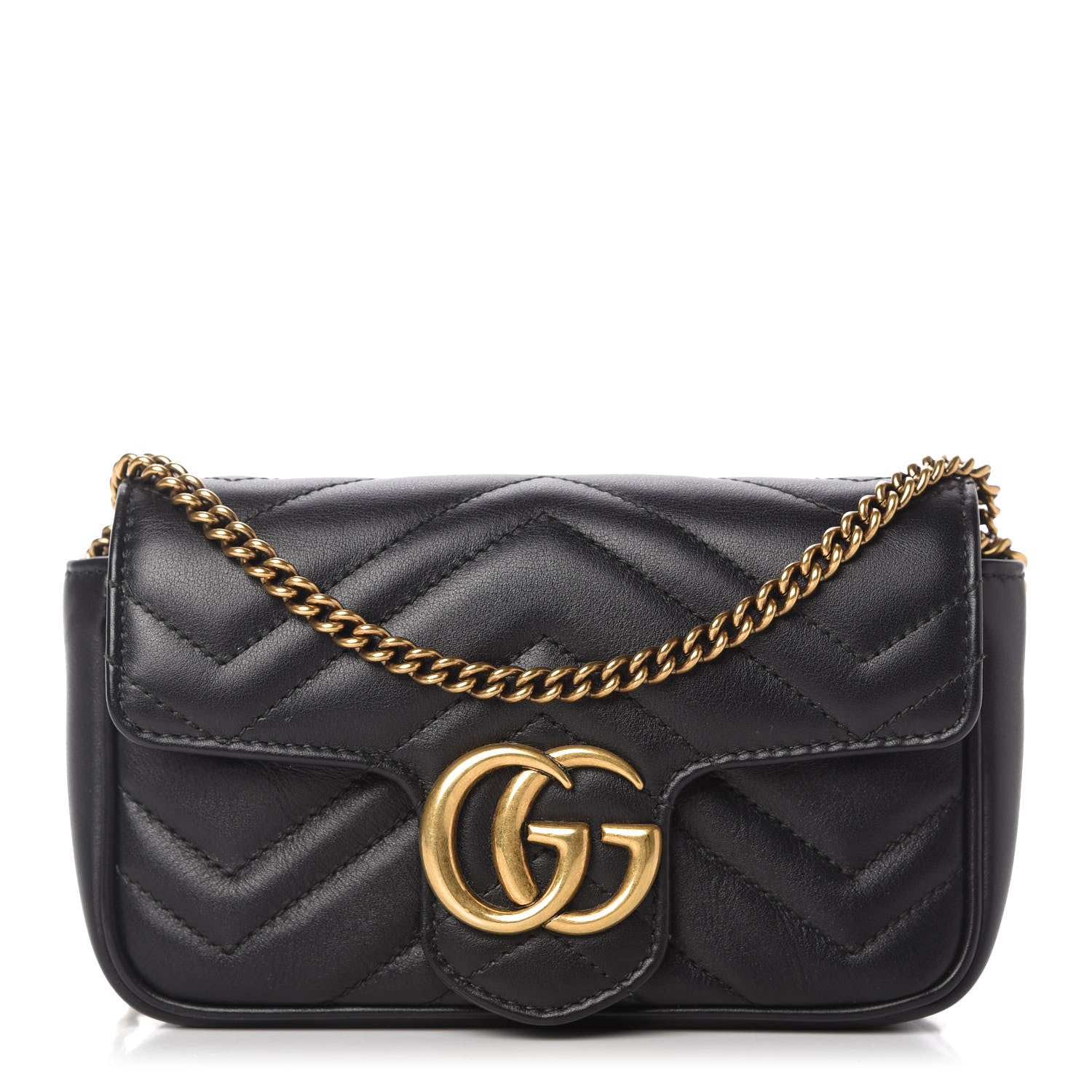 Gucci Calfskin Matelasse Super Mini GG Marmont Shoulder Bag Black 1 of 10
