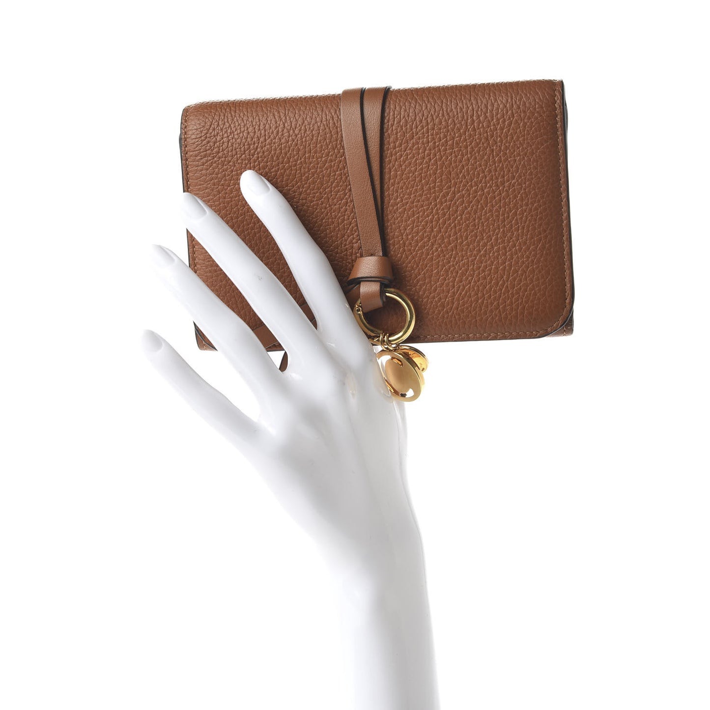 Calfskin Alphabet Compact Wallet Caramel