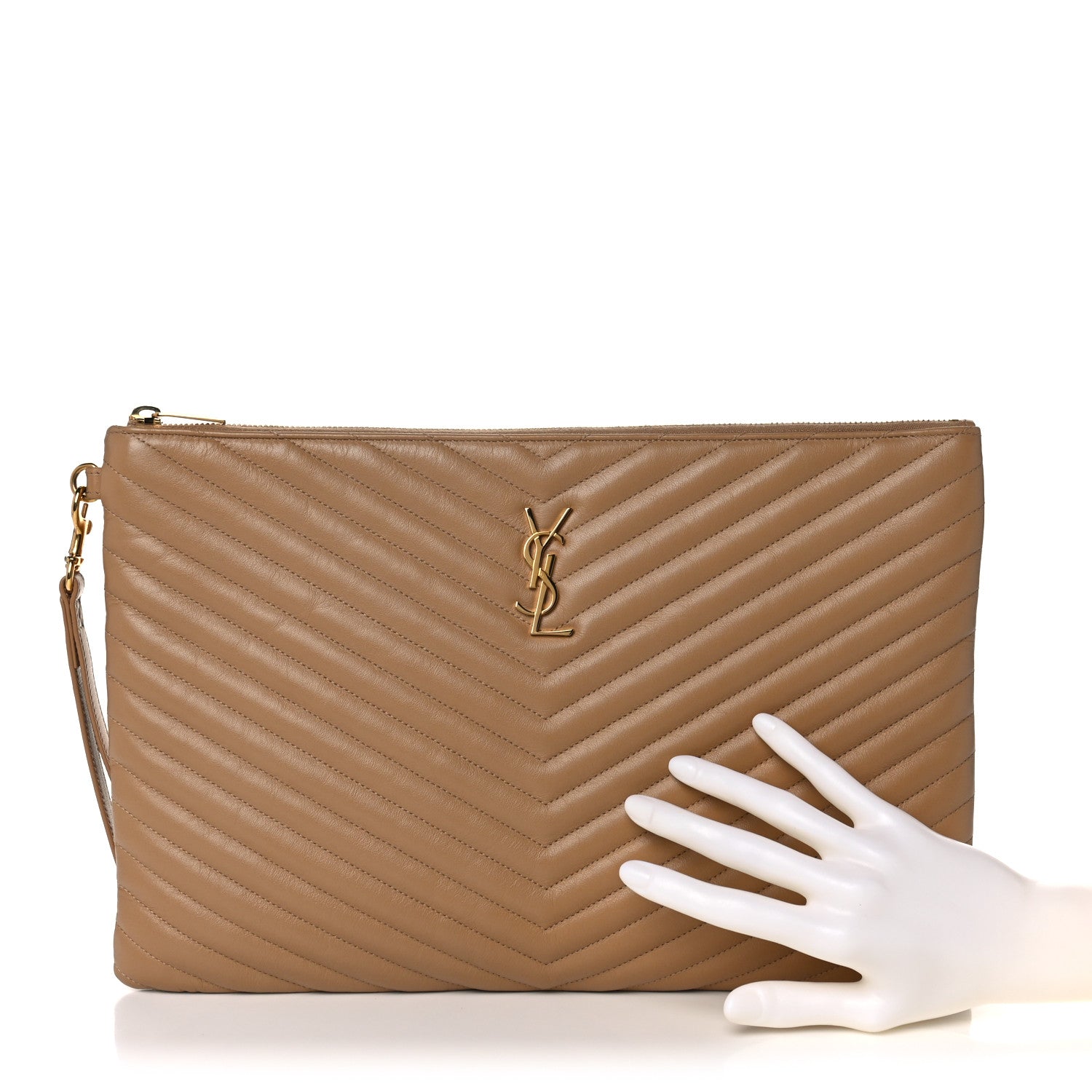 Saint Laurent Calfskin Matelasse Chevron Monogram Document Holder Naturel Dark 2 of 11